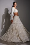 Ritika Mirchandani_Ivory Net, Crepe And Double Georgette Resham, Geometric Pattern Lehenga Set _Online_at_Aza_Fashions