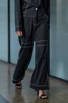 Leh Studios Black Cotton, Canvas, Twill Embroidery Anchor Thread Placement Pant at Aza Fashions Leh Studios_Black Cotton, Canvas, Twill Embroidery Anchor Thread Placement Pant _at_Aza_Fashions