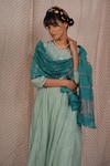 Buy_Pants and Pajamas_Blue Chanderi Woven Stripe Magnet Teal Dupatta_Online_at_Aza_Fashions