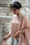 Sheela Suthar_Peach Tissue Embroidery Zardozi Keyhole Kurta Sharara Set _at_Aza_Fashions