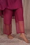 Shop_Pants and Pajamas_Pink Cotton Silk Embroidery Sequin Magnet Berry Pant_Online_at_Aza_Fashions