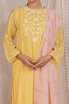 Buy_Pants And Pajamas_Yellow Chanderi, Water Color Chikankari Kurta Pant And Dupatta - Set Of 3 _Online_at_Aza_Fashions