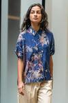 Leh Studios Blue Viscose, Crepe Embroidery Collared Evening Canope Print Day Shirt Online at Aza Fashions Leh Studios_Blue Viscose, Crepe Embroidery Collared Evening Canope Print Day Shirt _Online_at_Aza_Fashions
