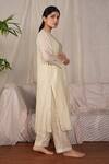 Shop_Pants And Pajamas_Beige Cotton Silk Embroidery Sequin Water Color Sege Lace Trim Hem Pant_Online_at_Aza_Fashions
