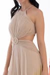 Buy_AMRTA by GUNEET KONDAL_Off White Shell 100% Viscose Georgette Dyed Ombre Halter Neck Gown _Online_at_Aza_Fashions