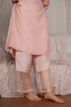 Pants And Pajamas_Pink Cotton, Silk Embroidery, Crayon Blush Chikankari Kurta And Pant - Set Of 2 _at_Aza_Fashions