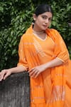 Shop_Pants and Pajamas_Orange Chanderi Mull Embroidery Mukaish V Neck Crayon Chikankari Kurta _Online_at_Aza_Fashions