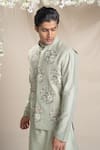 Buy_Sanjev Marwaaha_Green Cotton Silk Embroidered Floral Wreath Bundi Kurta Set _Online_at_Aza_Fashions