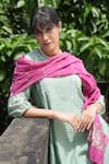 Pants And Pajamas_Green Chanderi, Cotton, Crayon Moss Chikankari Kurta Pant And Dupatta - Set Of 3 _at_Aza_Fashions