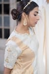 Sheela Suthar_Silver Tissue Embroidery Stripe Notched Pattern Kurta Pant Set For Women_Online_at_Aza_Fashions