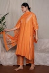 Shop_Pants and Pajamas_Orange Kurta Chikan And Pant Cotton Silk Embroidery Crayon & - Set Of 2 _Online_at_Aza_Fashions