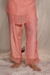 Pants and Pajamas_Peach Kurta Chikan And Pant Cotton Silk Embroidery Candy Stick & - Set Of 2 _Online_at_Aza_Fashions