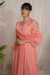 Shop_Pants and Pajamas_Peach Kurta Chikan And Pant Cotton Silk Embroidery Candy Stick & - Set Of 2 _Online_at_Aza_Fashions