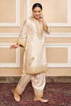 Sheetal Batra_Ivory Kurta  Pure Silk Chanderi Embroidered Gota Applique Band A-line Set _Online_at_Aza_Fashions