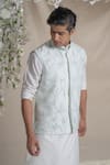 Sanjev Marwaaha_Sky Blue Cotton Silk Embroidered Floral Snow Flower Bundi Kurta Set _Online_at_Aza_Fashions