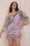 Shop_Shwetanga_Purple Tulle, Cotton Embroidery Round Neck Patch Work Dress With Skirt Set _Online_at_Aza_Fashions