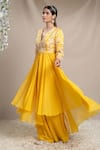 Sanjev Marwaaha_Yellow Modal And Georgette Embroidery Applique Bodice Jacket & Palazzo Set _Online_at_Aza_Fashions