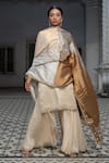 Shop_Sheela Suthar_Ivory Embroidered Zardozi V Neck Stripe Pattern Kurta Gharara Set _Online_at_Aza_Fashions