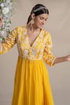 Buy_Sanjev Marwaaha_Yellow Modal And Georgette Embroidery Applique Bodice Jacket & Palazzo Set _Online_at_Aza_Fashions