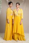 Shop_Sanjev Marwaaha_Yellow Modal And Georgette Embroidery Applique Bodice Jacket & Palazzo Set _Online_at_Aza_Fashions