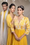 Buy_Sanjev Marwaaha_Yellow Modal And Georgette Embroidery Applique Bodice Jacket & Palazzo Set 