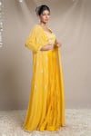 Sanjev Marwaaha_Yellow Modal And Georgette Embroidery Silk Threads Floral Long & Palazzo Set _Online_at_Aza_Fashions