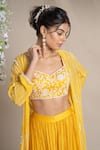 Shop_Sanjev Marwaaha_Yellow Modal And Georgette Embroidery Silk Threads Floral Long & Palazzo Set _Online_at_Aza_Fashions