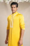 Shop_Sanjev Marwaaha_Yellow Modal Embroidered Sequin Embellished Placket Kurta Pant Set _Online_at_Aza_Fashions