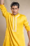 Sanjev Marwaaha_Yellow Modal Embroidered Sequin Embellished Placket Kurta Pant Set _at_Aza_Fashions