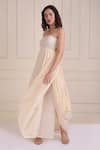 Shwetanga_Ivory Cotton Embroidery Square Neck Organic Cowl Draped Gown _Online_at_Aza_Fashions