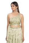 Buy_Vana Ethnics_Green Satin Printed Geometric Embroidered Bustier And Lehenga Set For Kids_Online_at_Aza_Fashions