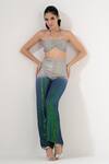 Buy_AMRTA by GUNEET KONDAL_Blue Plain V Neck Sheer Top Ombre Pant Set _Online_at_Aza_Fashions