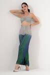 Shop_AMRTA by GUNEET KONDAL_Blue Plain V Neck Sheer Top Ombre Pant Set _Online_at_Aza_Fashions