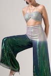 AMRTA by GUNEET KONDAL_Blue Plain V Neck Sheer Top Ombre Pant Set _at_Aza_Fashions