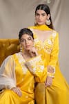 Buy_Sanjev Marwaaha_Yellow Modal And Tulle Embroidery Applique V Neck Floral Neckline Kurta Set 