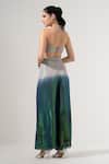 Shop_AMRTA by GUNEET KONDAL_Blue Plain V Neck Sheer Top Ombre Pant Set 