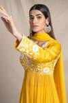 Buy_Sanjev Marwaaha_Yellow Modal And Georgette Embroidery Dori & Cut Beads V Neck Yoke Anarkali Set _Online_at_Aza_Fashions