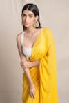 Sanjev Marwaaha_Yellow Modal And Georgette Embroidery Dori & Floral Pre-draped Saree With Blouse _Online_at_Aza_Fashions