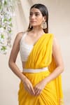 Buy_Sanjev Marwaaha_Yellow Modal And Georgette Embroidery Dori & Floral Pre-draped Saree With Blouse _Online_at_Aza_Fashions