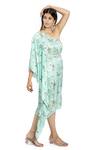 Shop_Vana Ethnics_Blue Satin, Viscose Floral, Mirror Asymmetric Print Kaftan _Online_at_Aza_Fashions
