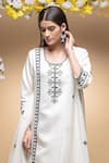 Sanjev Marwaaha_Ivory Modal And Georgette Embroidery Cutdana Round Contrast Kurta Set _Online_at_Aza_Fashions