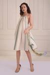 Shwetanga_Ivory Cotton Mirrors Halter Neck Organic Dress _Online_at_Aza_Fashions
