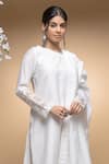 Sanjev Marwaaha_Ivory Cotton Silk Applique Pearl Round Leaf Pattern Kurta Set _Online_at_Aza_Fashions