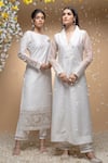 Shop_Sanjev Marwaaha_Ivory Cotton Silk Applique Pearl Round Leaf Pattern Kurta Set _Online_at_Aza_Fashions