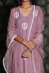Buy_Pants And Pajamas_Purple , Popsicle Lilac Lace Trim Kurta Pant And Dupatta - Set Of 3 _Online_at_Aza_Fashions
