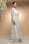 Sanjev Marwaaha_Off White Organza And Modal Applique Floral Sheer Work Long & Palazzo Set _Online_at_Aza_Fashions