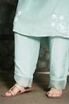 Shop_Pants And Pajamas_Blue Cotton, , Felt Aqua Chikankari Kurta Pant And Dupatta - Set Of 3 _Online_at_Aza_Fashions