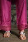 Shop_Pants And Pajamas_Pink Cotton, Silk, Felt Berry Floral Motif Kurta Pant And Dupatta - Set Of 3 _Online_at_Aza_Fashions