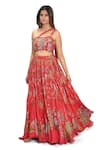 Buy_Vana Ethnics_Red Viscose And Embroidery Floral One Shoulder Blouse & Lehenga Set For Kids_Online_at_Aza_Fashions