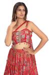 Shop_Vana Ethnics_Red Viscose And Embroidery Floral One Shoulder Blouse & Lehenga Set For Kids_Online_at_Aza_Fashions